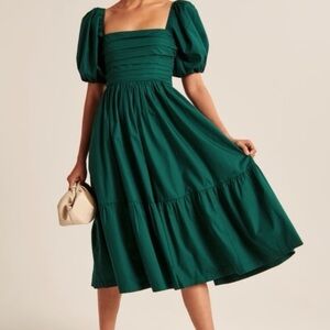 Abercrombie & Fitch Emerson Poplin puff sleeve midi dress in emerald green